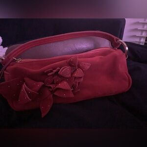 Ann Taylor Vintage Red Suede Leather Floral Studded Boston Bag SUPER EUC